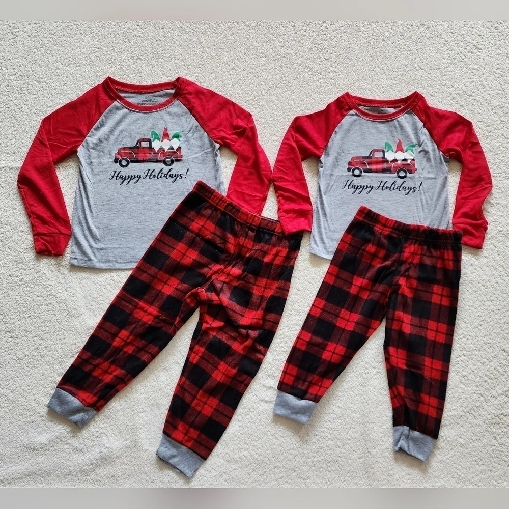 NWT Flannel Holiday Christmas Gnomes on a truck with tree Pajama set bundle of 2